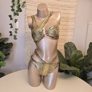 Shein Metallic Gold Strappy Bikini *BRAND NEW*
